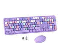 MPTOG Combo de teclado y mouse inalámbricos coloridos para computadora con teclas redondas de máquina de escribir, diseño retro, interruptor de encendido, diseño ergonómico, inalámbrico de 2.4 GHz