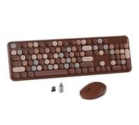 MPTOG Combo de teclado y mouse inalámbricos coloridos para computadora con teclas redondas de máquina de escribir, diseño retro, interruptor de encendido, diseño ergonómico, inalámbrico de 2.4 GHz