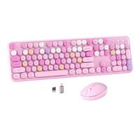 MPTOG Combo de teclado y mouse inalámbricos coloridos para computadora con teclas redondas de máquina de escribir, diseño retro, interruptor de encendido, diseño ergonómico, inalámbrico de 2.4 GHz