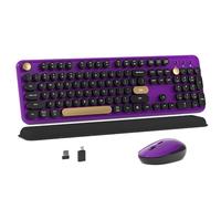 MPTOG Combo de teclado y mouse inalámbricos coloridos para computadora con teclas redondas de máquina de escribir, diseño retro, interruptor de encendido, diseño ergonómico, inalámbrico de 2.4 GHz
