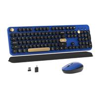 MPTOG Combo de teclado y mouse inalámbricos coloridos para computadora con teclas redondas de máquina de escribir, diseño retro, interruptor de encendido, diseño ergonómico, inalámbrico de 2.4 GHz
