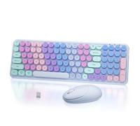 MPTOG Combo de teclado y mouse inalámbricos de máquina de escribir retro, teclas flotantes redondas coloridas, juego de escritorio estético de tamaño completo de 100 teclas con interruptor de