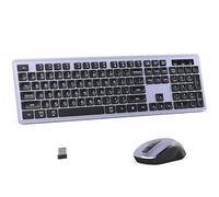MPTOG Combo de teclado y mouse inalámbricos, teclado de oficina de tamaño completo de 104 teclas con 15 teclas de función, teclado numérico, receptor USB único, compatible con PC y portátil (morado)