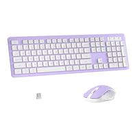 MPTOG Combo de teclado y mouse inalámbricos, teclado de oficina de tamaño completo de 104 teclas con 15 teclas de función, teclado numérico, receptor USB único, compatible con PC y portátil (morado y
