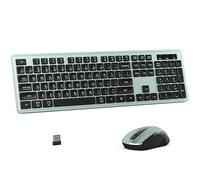 MPTOG Combo de teclado y mouse inalámbricos, teclado de oficina de tamaño completo de 104 teclas con 15 teclas de función, teclado numérico, receptor USB único, compatible con PC y portátil (verde)