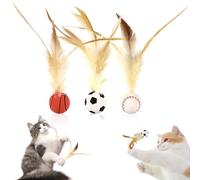 MPXEAVG 3 uds. Pelota para gatos con pluma, bolas rebotantes para gatos con plumas, con cola rebotante de interior, juguetes interactivos de volante