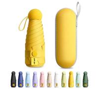 MPXEAVG Mini Umbrella, Paraguas Plegable, Ultraligero, Compacto, Sombrilla portátil, Caja de Paraguas Cápsula, para Hombre y Mujer (Amarillo)