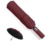 MPXEAVG Paraguas Plegable Grande, Paraguas Plegable Antiviento, 60 Varillas Umbrella, Paraguas Automatico, Paraguas Antiviento, Apertura y Cierre Automáticos (Rojo vino)