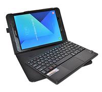 MQ para Galaxy Tab S3 9.7 - Bluetooth teclado Funda con Multifunciones de Touchpad Samsung S3 9.7 | funda Bluetooth y integrado S3 LTE SM T825, S3 WiFi T820 | Layout QWERTZ | Negro