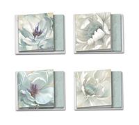 mq4611ocb-b3 X 4 pacífica pétalos: 10 surtidos de square-top 'en blanco, todas las ocasiones tarjetas de Nota con un canvas-like imagen pintada de blanco con flores de flores con sobres.