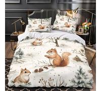 MQBASHIRP Ardillas de Invierno 3D Impresión Edredón Funda 3pz Microfibra fácil Cuidado Escena de Bosque en Acuarela Funda de edredón 2 Fundas Cremallera Oculta Familia Invitados Single（140x200cm）