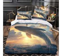 MQBASHIRP Ballena Saltando 3D Impresión Funda de edredón 3pz Microfibra hipoalergénica fantasía Surrealista Edredón Funda 2 Fundas Cremallera Oculta Chicos Chicas Super King（260x220cm）