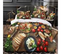 MQBASHIRP Pan Italiano 3D Impresión Edredón Funda 3pz Microfibra fácil Cuidado Comida rústica para Untar Funda de edredón 2 Fundas Cremallera Adolescentes Adultos Super King（260x220cm）