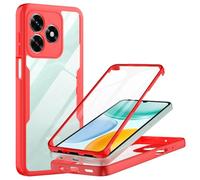 MQERYBV Funda para Honor X5C/X5C Plus con Protector de Pantalla Integrado | 360 Grados Full Body, Anti-Shock Carcasa, Transparent PC Dura Resistente + Silicona Bumper, Rojo