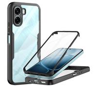 MQERYBV Funda para OPPO A6x 5G/4G con Protector de Pantalla Integrado | 360 Grados Full Body Anti-Shock Case, Doble Cara Carcasa, Transparent PC Dura Resistente + Silicona Bumper, Negro