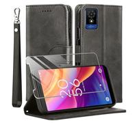 MQERYBV Funda para TCL 501 4G con Protector de Pantalla, Flip Magnético Cuero PU Carcasa, TPU Libro Tapa Funda, Ranura Tarjeta Soporte Cover, Cierre Magnético, Negro.