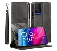 MQERYBV Funda para TCL 505 con Protector de Pantalla, Flip Magnético Cuero PU Carcasa, TPU Libro Tapa Funda, Ranura Tarjeta Soporte Cover, Cierre Magnético, Negro.