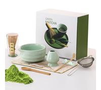 MQFORU Batidor de matcha, juego de 8 piezas de matcha con batidor de bambú, cuenco de cerámica, cuchara y tamiz - Kit tradicional de ceremonia de té japonés, juego de té matcha para hacer desayuno