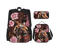 MQGMZ Animal Tiger Leopard Print Rose Flower Print Bolsa de libros y lápices de gran capacidad Estuche ligero para portátil Estuche aislado para almuerzo