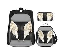 MQGMZ Bolsa de libros y lápices de gran capacidad con estampado de plumas de ángel, estuche ligero para laptop, bolsa de almuerzo aislada