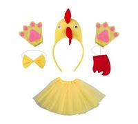 Mqiklt Disfraz de Pollo, Disfraz de Animal de Granja para Halloween, Cosplay, Acción de Gracias, Niñas, Amarillo con Cola Roja