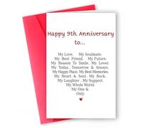 MQMRYeto Divertida tarjeta de 9º aniversario para hombres y mujeres, dulce tarjeta de aniversario de boda de 9 años, decoración para marido, esposa, idea de regalo romántica para novio, novia, pareja