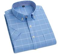 MQMYJSP Camisa de algodón Oxford de manga corta a cuadros con cuello cuadrado para negocios, informal, con botones, resistente a las arrugas, D501, L