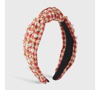 MQPALZKD Conjunto a cuadros Vintage, diadema de diamantes, estilo Perla de imitación, nudo de fragancia pequeña, diadema superior craneal alta(Blue,White)