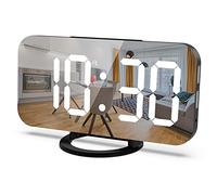 Mqruntoo Reloj Despertador Digital LED, Reloj Despertador con Espejo con 2 Puertos USB, el Reloj Despertador Regulable Dormitorio, el Estudio, la Oficina