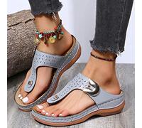 MQSHUHENMY 2022 Summer New Women's Metal Decor Feature Pattern Wedge Flip-Flops, Flip Flop Wedge Sandals for Women, Arch Support Sandals (39,Grey)