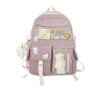 MQSHUHENMY Kawaii Backpack with Kawaii Pin and Accessories, Cute Black Backpack, Kawaii School Backpack Cute Aesthetic (A-Pink)