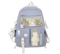 MQSHUHENMY Kawaii Backpack with Kawaii Pin and Accessories, Cute Black Backpack, Kawaii School Backpack Cute Aesthetic (A-Blue)