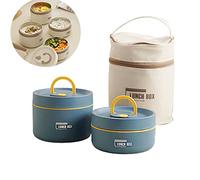 MQSHUHENMY Portable Insulated Lunch Container Set, 2022 New Stackable Stainless Steel Food Container with Thermal Bag, Insulated Lunch Containers, Thermal Lunch Box Bento Box Set (Blue,2 Layer)