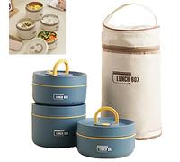MQSHUHENMY Portable Insulated Lunch Container Set, 2022 New Stackable Stainless Steel Food Container with Thermal Bag, Insulated Lunch Containers, Thermal Lunch Box Bento Box Set (Blue,3 Layer)