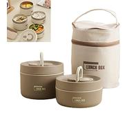 MQSHUHENMY Portable Insulated Lunch Container Set, 2022 New Stackable Stainless Steel Food Container with Thermal Bag, Insulated Lunch Containers, Thermal Lunch Box Bento Box Set (Brown,2 Layer)