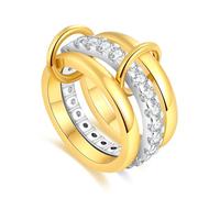 MQV Anillo de dos tonos conectados con eslabones entrelazados, oro y plata, circonita cúbica, anillo de declaración maximalista, anillo apilable para mujeres y hombres amantes, size 7, Acero