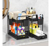 MQVXT Estante debajo del fregadero con 2 niveles, 4 ganchos y 2 tazas