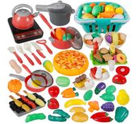MQVXT Juguetes de Cocina para niños,108 Pcs Set Cocina Niños Alimentos Juguete,Pizza Comida de Juguete,Frutas y Verduras Juguete para Cortar,Juguetes Educativo para Niños a Partir de 3 Años