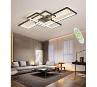 MQW Techo del LED Luz De Techo Contemporánea Lámpara De Salón Rectangular Atmosférica Focos De Techo Acrílico Lámpara del Dormitorio Centro De Atenuación Continua con Control Remoto,Negro,L90cm