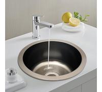 Mqwdxzfes Fregadero de cocina redondo de acero inoxidable de 36 cm de diámetro, fregadero empotrable con nano recubrimiento y cesta colador, lavabo individual pequeño profundo, fregadero portátil