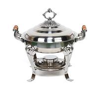 Mqwdxzfes Recipiente de acero inoxidable de 3 litros, placa de buffet redonda con tapa y soporte para quemador, gel de alcohol, calentador de alimentos, calentador de alimentos, placa caliente para