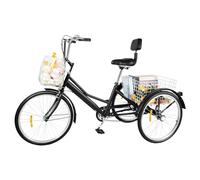 Mqwdxzfes Triciclo de 24 pulgadas, 7 velocidades, para adultos, 3 ruedas, con respaldo, marco frontal y cesta de la compra, altura ajustable, bicicleta de carga para adultos y personas mayores