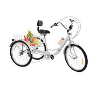 Mqwdxzfes Triciclo plegable de 24 pulgadas para adultos, triciclo de 7 velocidades con cesta, soporte para bebidas y respaldo cojín de asiento, transporte al aire libre, bicicleta de compras para