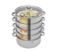 Mqwdxzfes Vaporera de acero inoxidable de 5 niveles, 28 cm, 304, apta para alimentos, apilable, con tapa de cristal, olla de gran volumen, para cocinas de inducción, hornos de gas, electrotérmicos (28