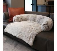 MQXDNFDC Cama calmante de felpa para perro, tapete de lujo para perro, sofá de piel y gato, protector de muebles para mascotas con parte inferior antideslizante, cojín lavable, suave y cálido, L-90 x