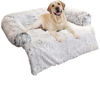 MQXDNFDC Cama calmante para perro, sofá de felpa ultra suave, cojín para aliviar la ansiedad, protector de muebles para perros, gatos, lavable, con parte inferior antideslizante, funda extraíble con