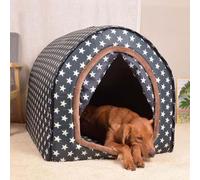 MQXDNFDC Cama grande para perros con cortina, cojín ortopédico para aliviar la ansiedad, caseta calmante para perros, lavable, impermeable, antideslizante, sofá cama plegable 2 en 1 (M para mascotas