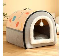 MQXDNFDC Cama portátil 2 en 1 para mascotas, cama plegable para perros y gatos, cama para perros y gatos, antideslizante, almohadilla de dormir cálida para cachorros, gatitos y conejos (beige, 40 x 35