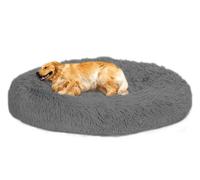 MQXDNFDC Cama redonda calmante para mascotas, nido de felpa, cálida y suave, con forma de dona, para gatos y perros, cómoda para dormir profundamente, 28 pulgadas, color negro (gris, 39 pulgadas)