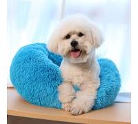 MQXDNFDC Cama redonda de felpa para gatos y perros, lavable y calmante con forma de dona, nido de cama para mascotas, súper suave y esponjosa, tapete de cojín para cachorros para dormir cálido en